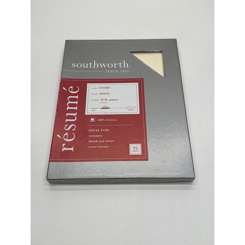 Southworth‎ Resume Paper Ivory 100% Cotton 32 lb Wove Finish 75 Sheets 8.5x11